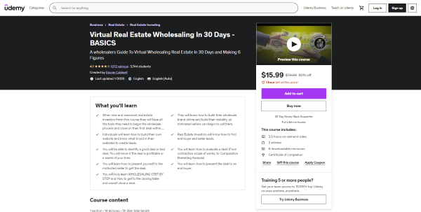 Virtual Real Estate Wholesaling Basics in 30 Days by Udemy